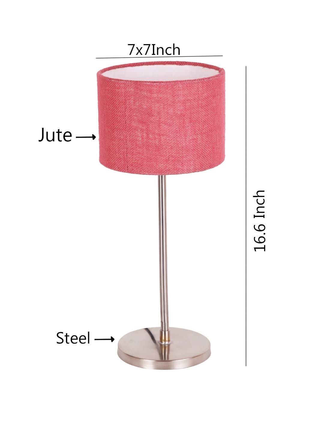 Drum Pink Jute Shade Table Lamp with Steel Base