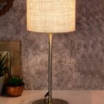 Drum Maroon Jute Shade Table Lamp with Steel Base
