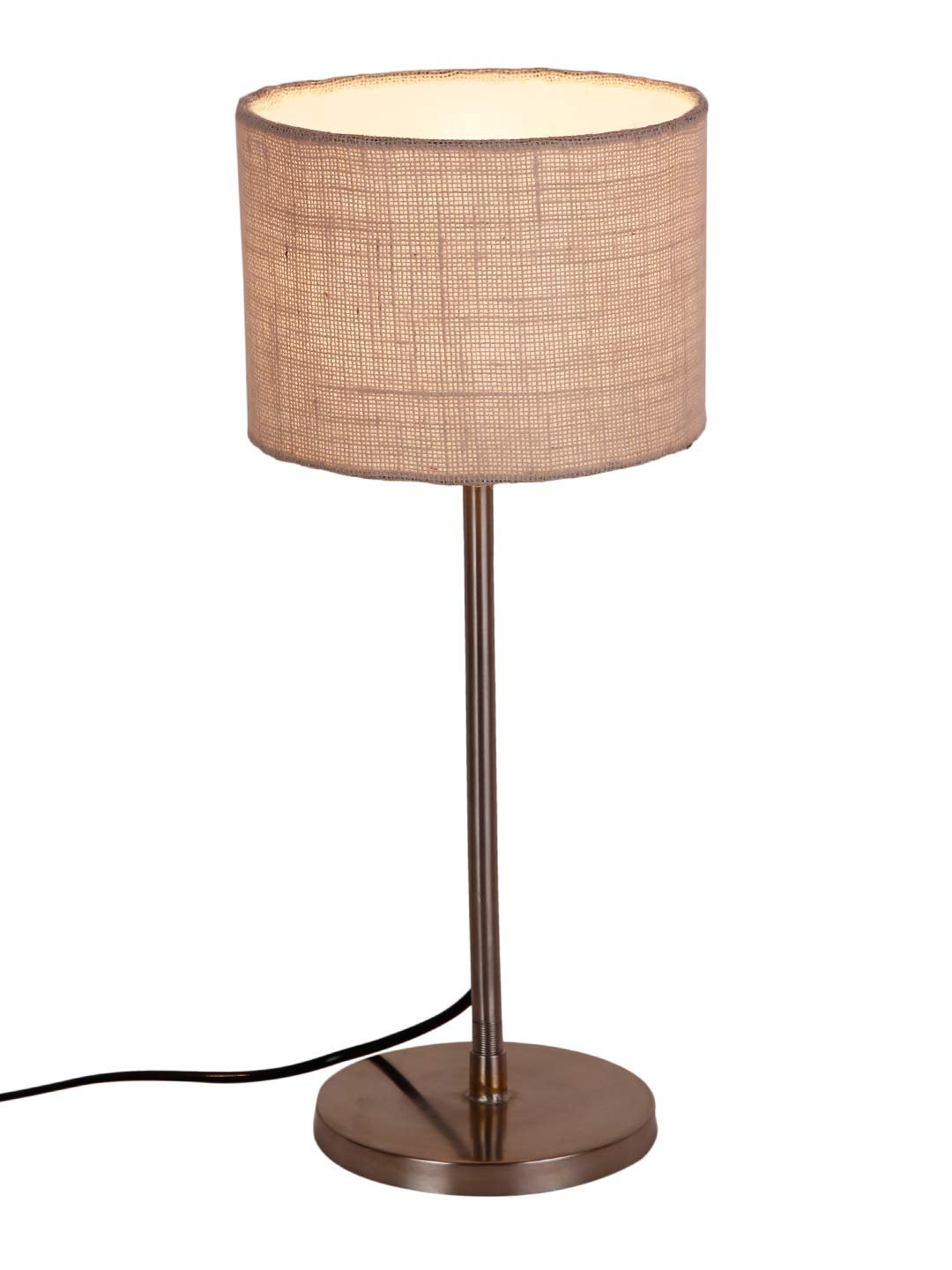 Drum Maroon Jute Shade Table Lamp with Steel Base