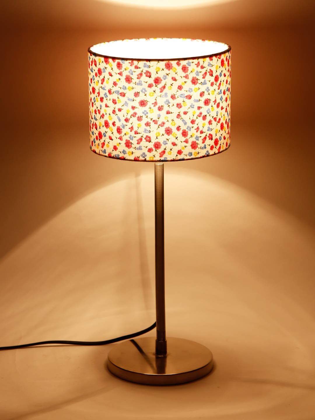 Drum Multicolor Cotton Shade Table Lamp with Steel Base