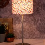 Drum Multicolor Cotton Shade Table Lamp with Steel Base