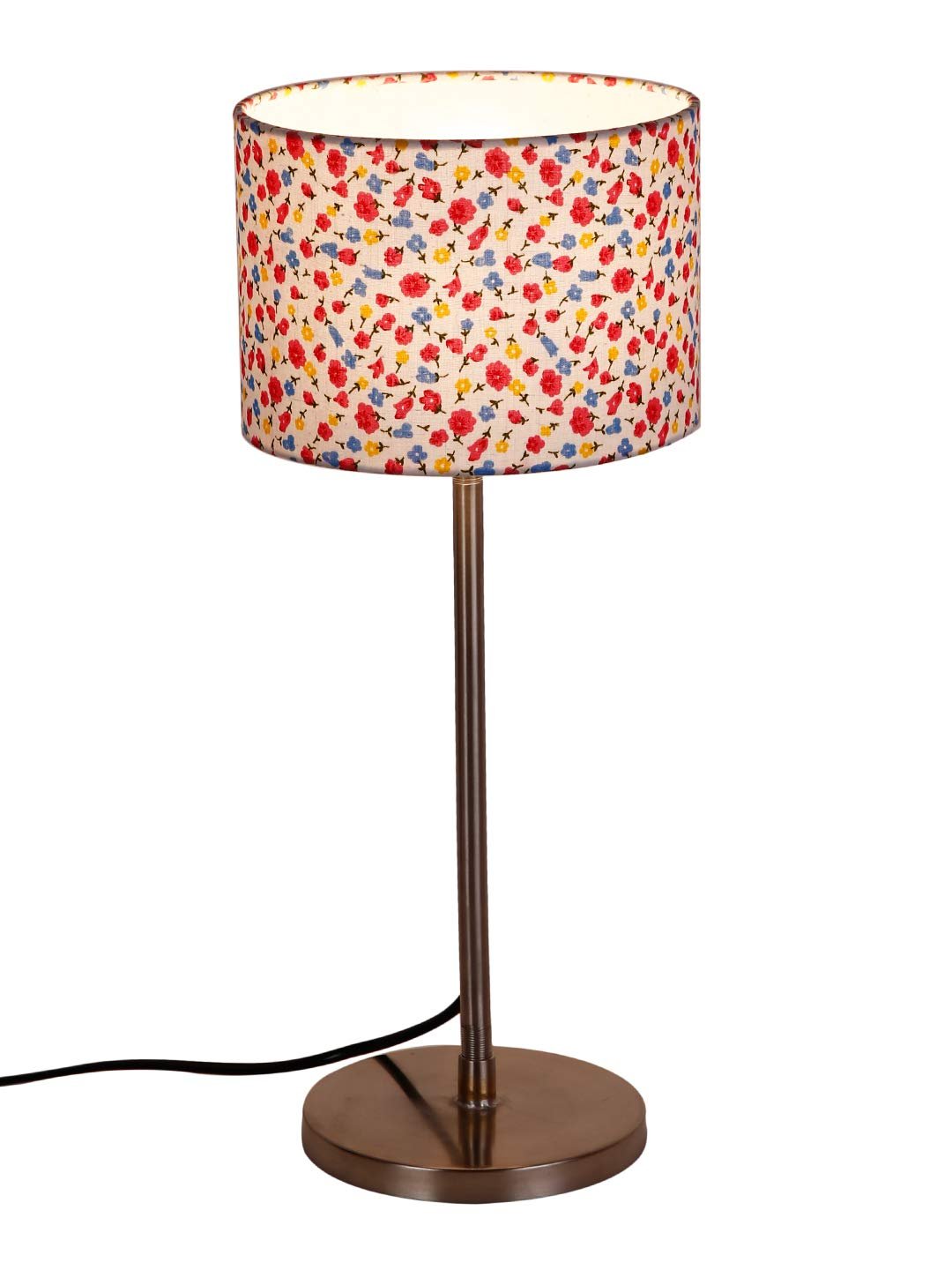 Drum Multicolor Cotton Shade Table Lamp with Steel Base