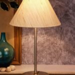 Conical Off White Cotton Shade Table Lamp with Steel Base