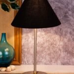 Conical Black Cotton Shade Table Lamp with Steel Base