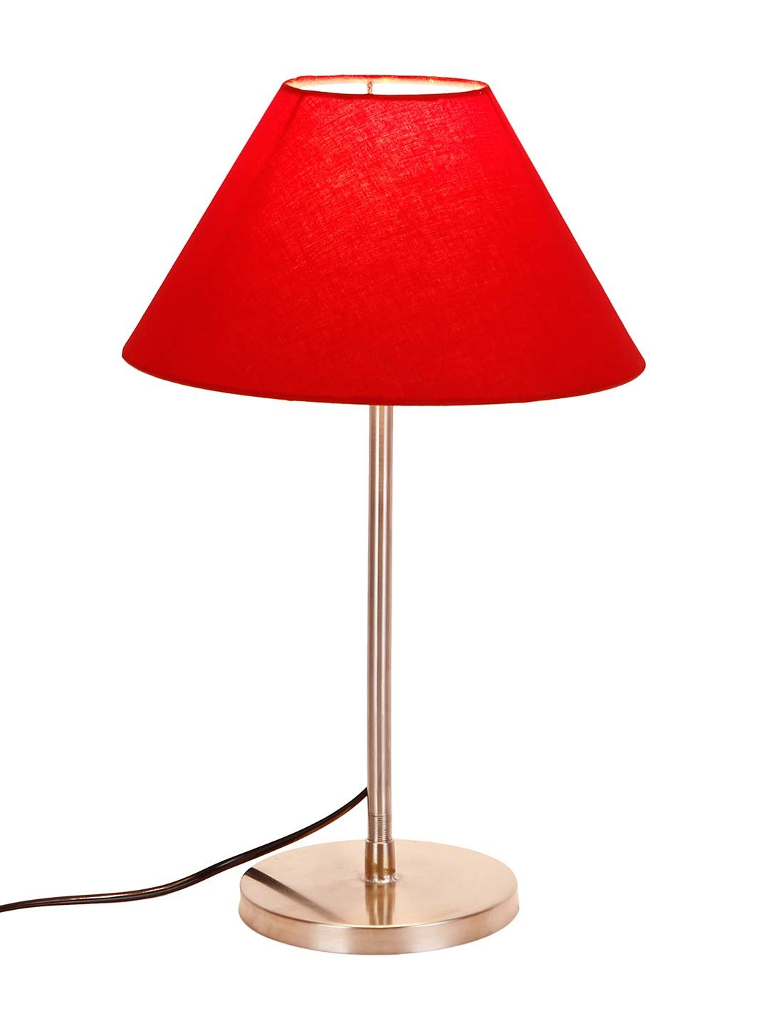 Conical Red Cotton Shade Table Lamp with Steel Base