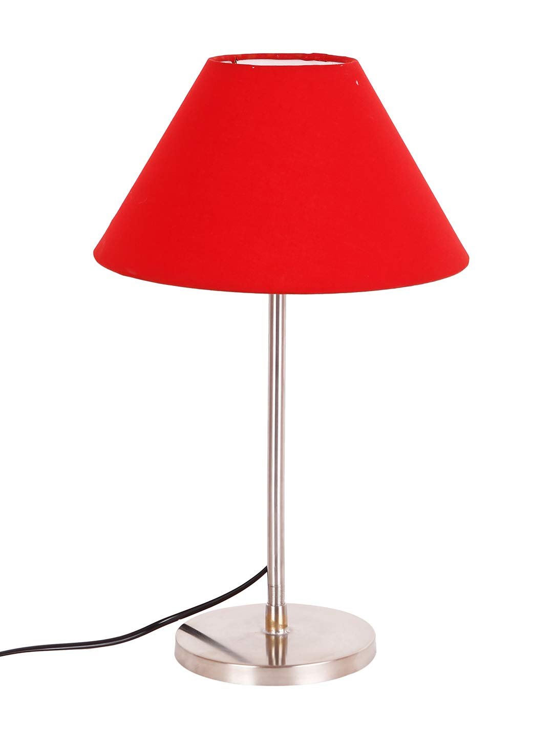 Conical Red Cotton Shade Table Lamp with Steel Base