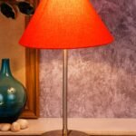 Conical Orange Cotton Shade Table Lamp with Steel Base