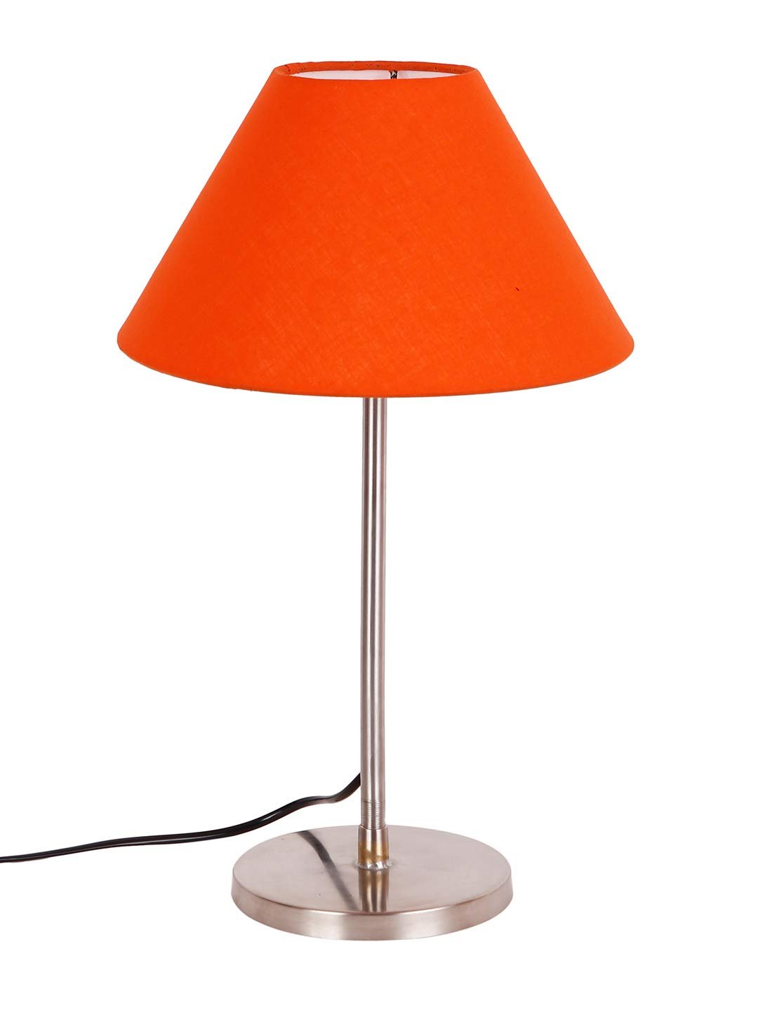 Conical Orange Cotton Shade Table Lamp with Steel Base