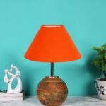 Orange Cotton with Natural Wood Table Lamp