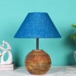 Turquoise Jute with Natural Wood Table Lamp