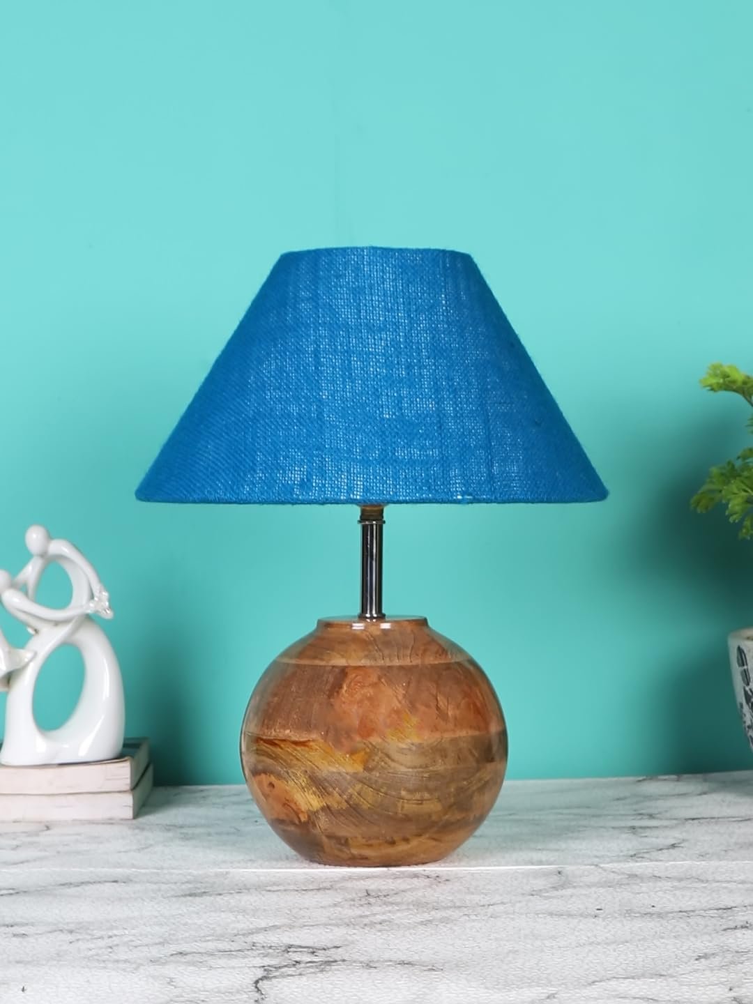 Turquoise Jute with Natural Wood Table Lamp