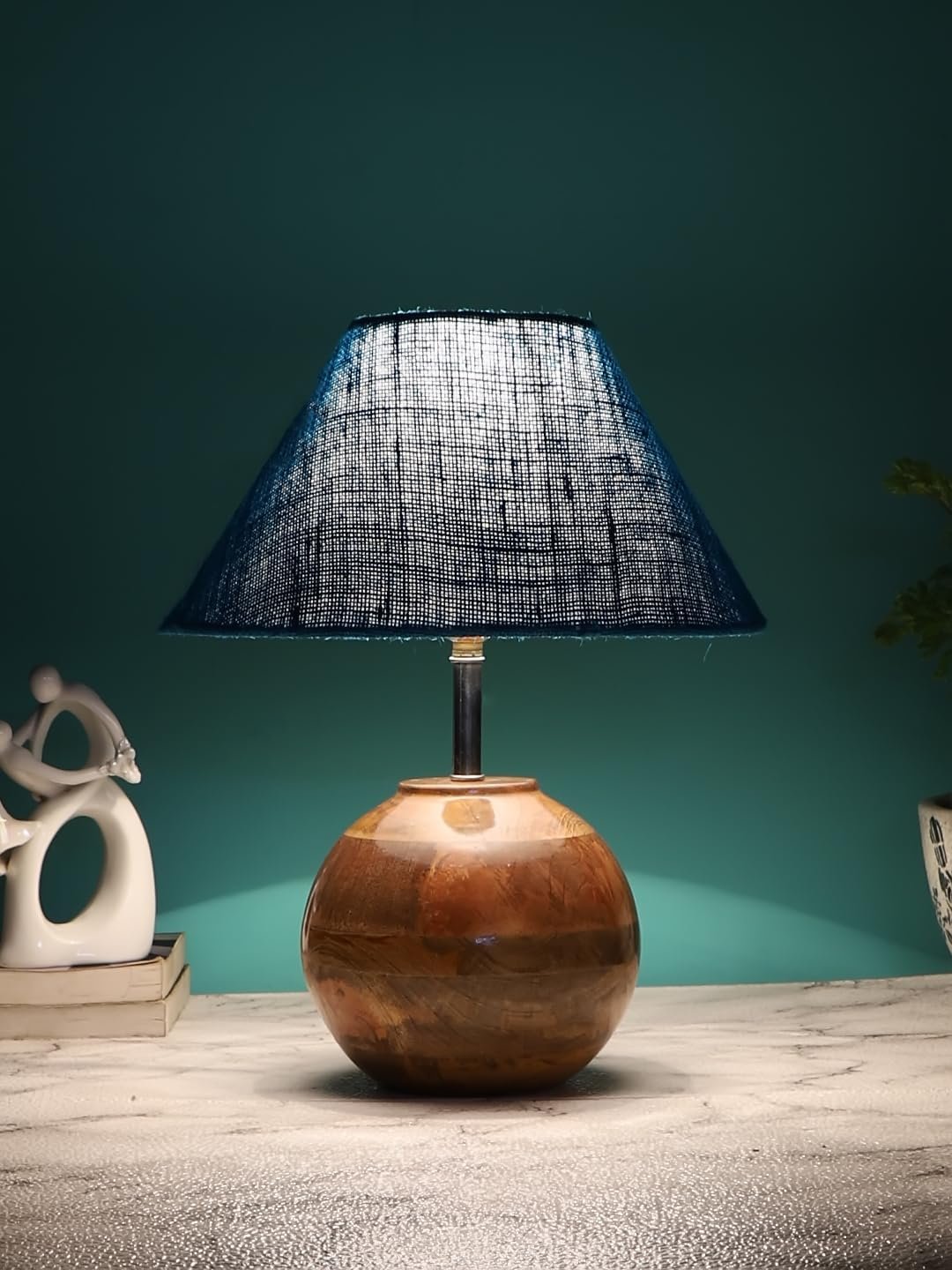 Turquoise Jute with Natural Wood Table Lamp