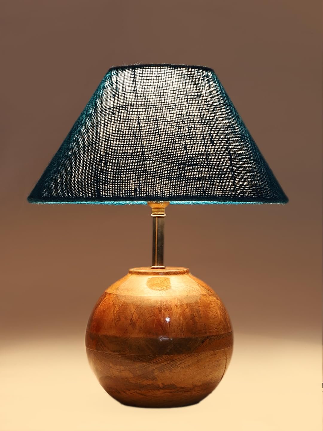 Turquoise Jute with Natural Wood Table Lamp