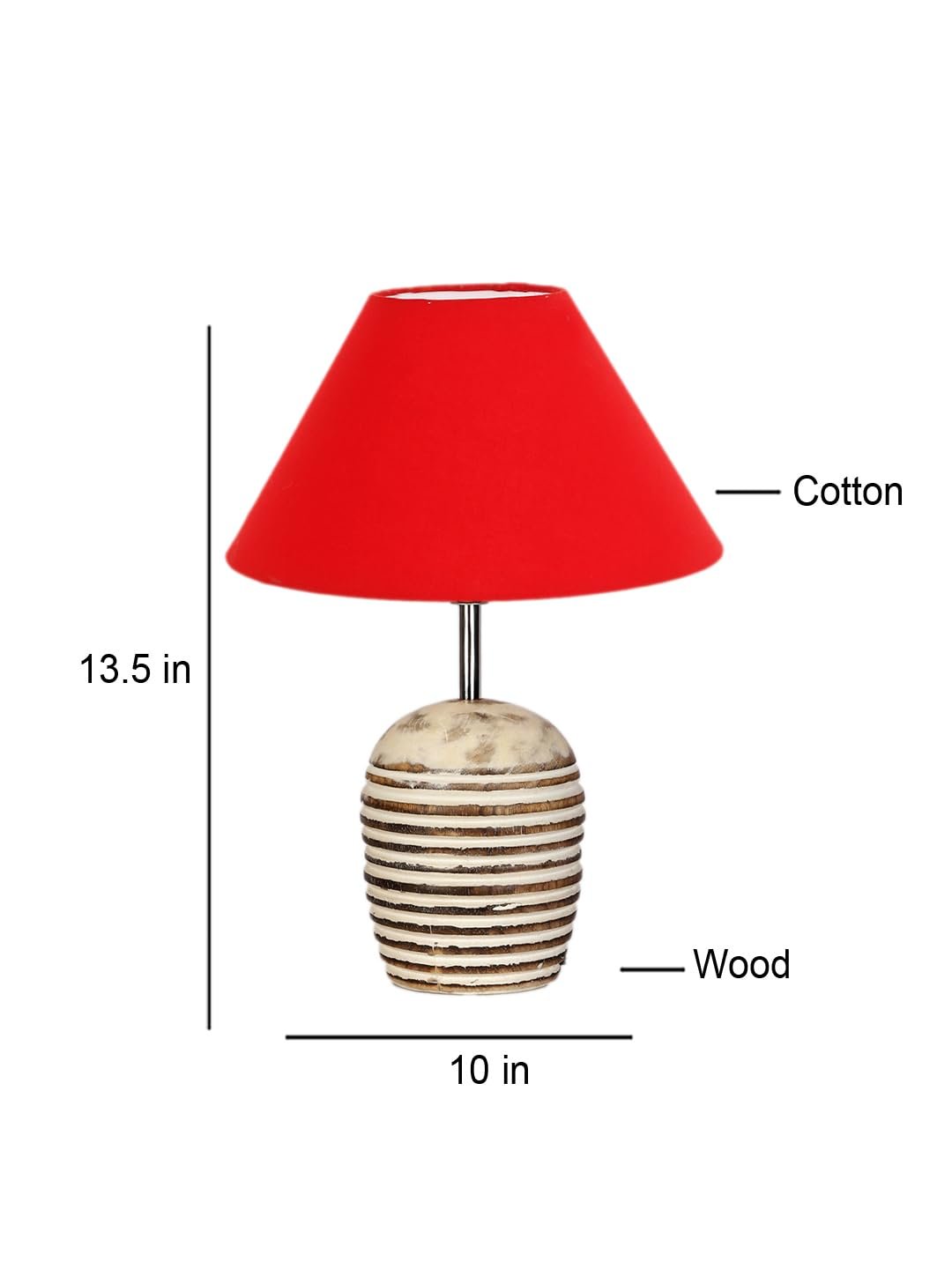 Red Cotton with White Brushed Wood Table Lamp