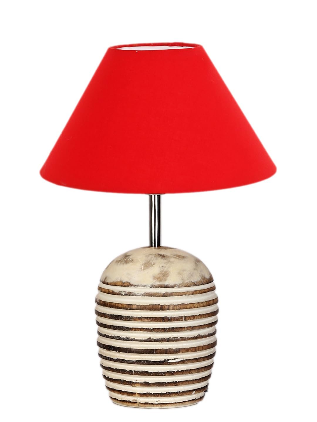 Red Cotton with White Brushed Wood Table Lamp