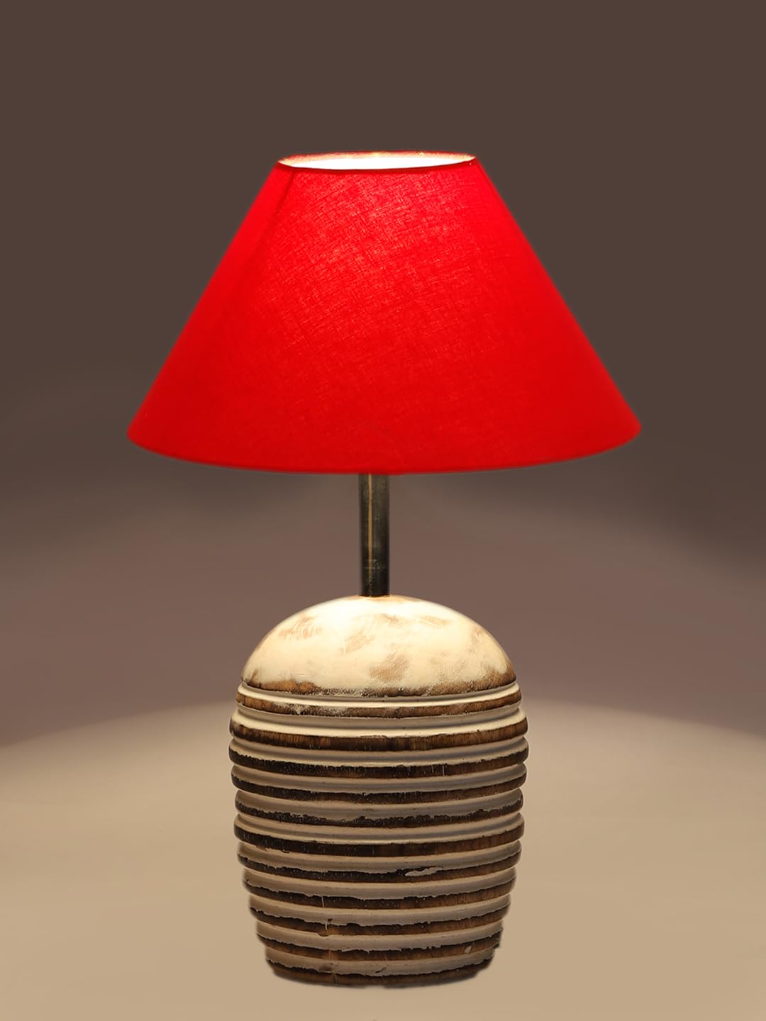 Red Cotton with White Brushed Wood Table Lamp