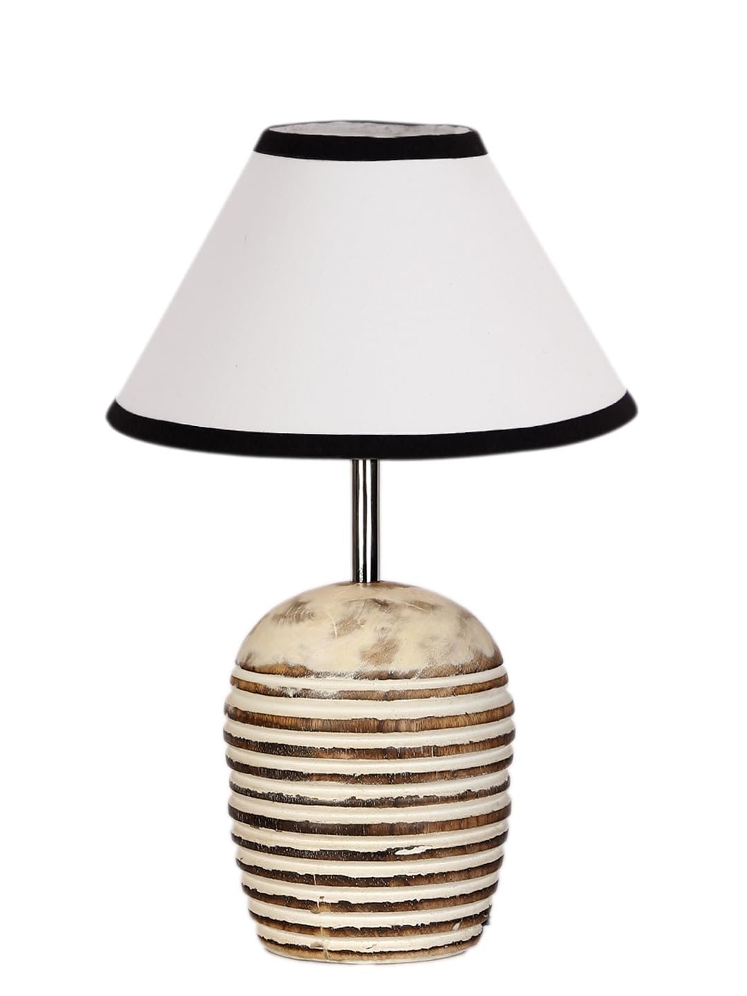 White & Black Cotton with White Brushed Wood Table LED Lamp