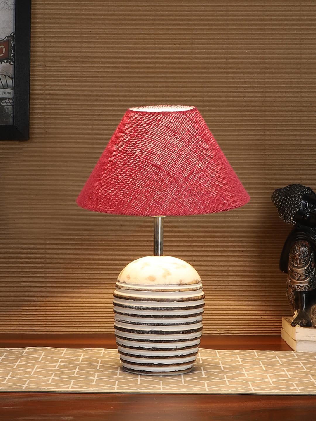 Pink Jute with White Brushed Wood Table Lamp