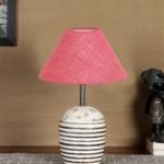 Pink Jute with White Brushed Wood Table Lamp