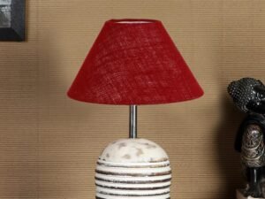 Maroon Jute with White Brushed Wood Table Lamp