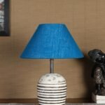Turquoise Jute with White Brushed Wood Table Lamp