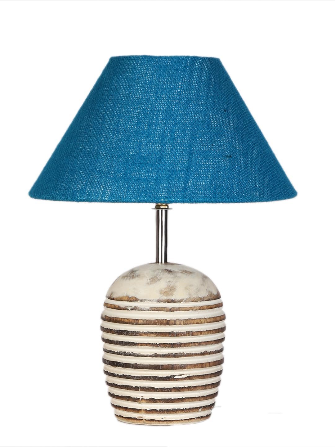 Turquoise Jute with White Brushed Wood Table Lamp
