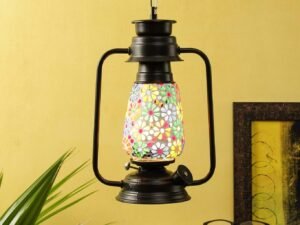 Black Mosiac Glass Lantern Hanging (Multicolour)