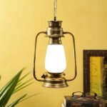 Golden Milky Glass Lantern Hanging (White)