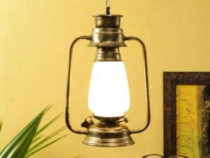 Golden Milky Glass Lantern Hanging (White)