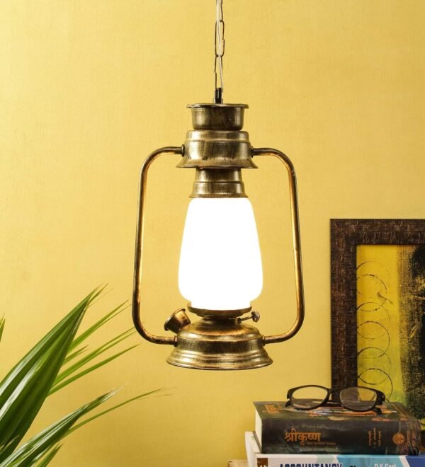 Golden Milky Glass Lantern Hanging (White)