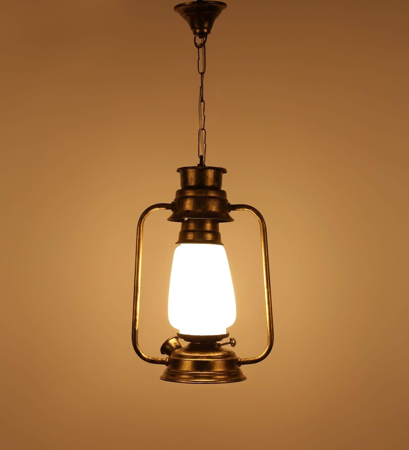 Golden Milky Glass Lantern Hanging (White)