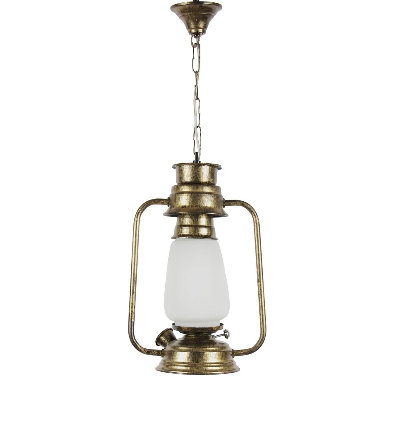Golden Milky Glass Lantern Hanging (White)