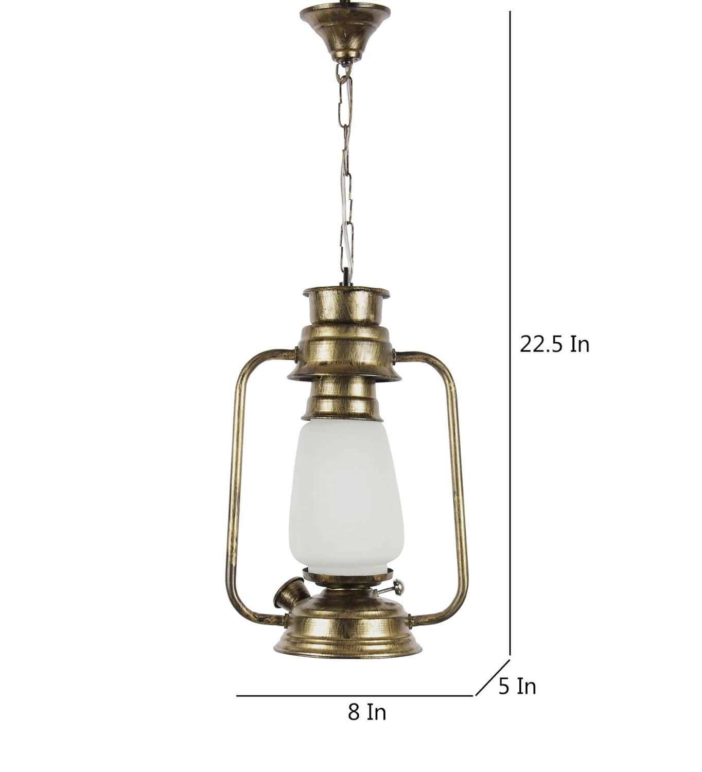 Golden Milky Glass Lantern Hanging (White)