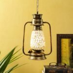 Golden Mosaic Glass Lantern Hanging (Multicolor)