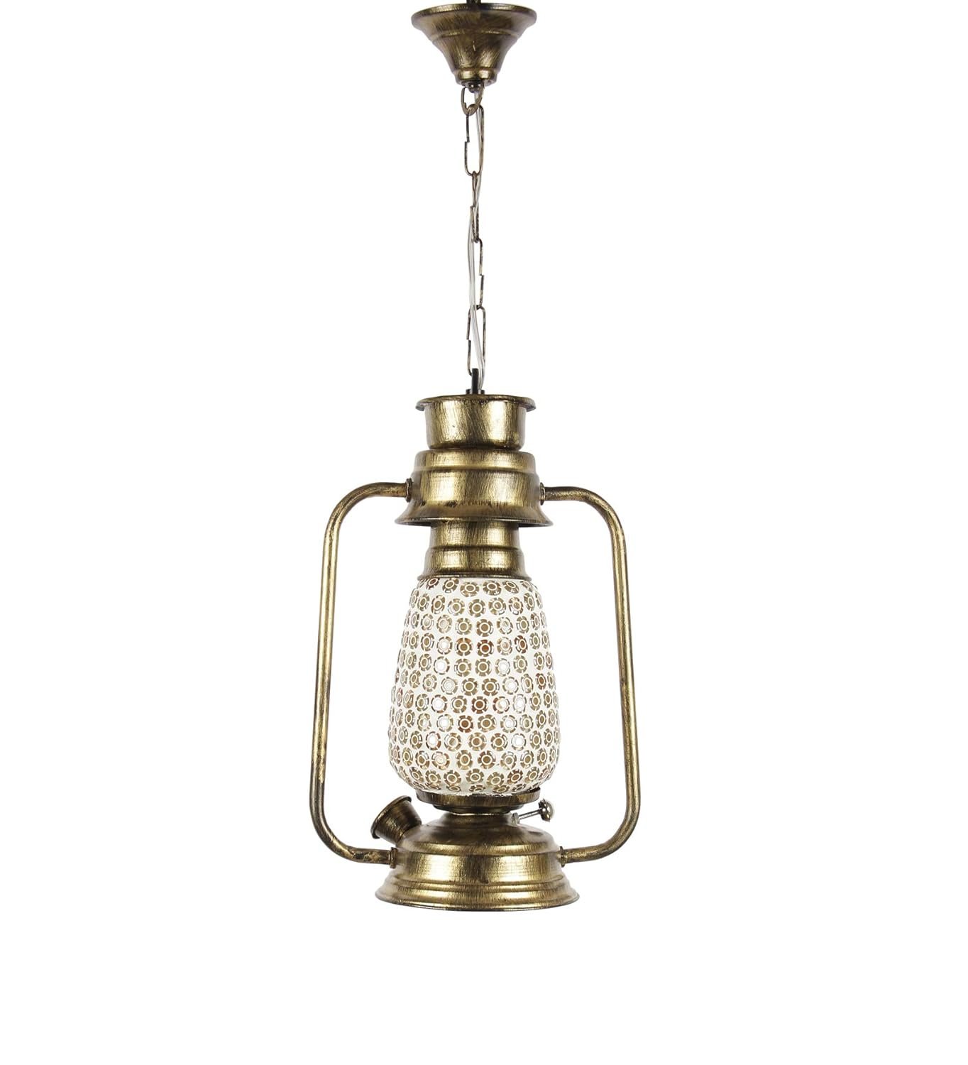 Golden Mosaic Glass Lantern Hanging (Multicolor)