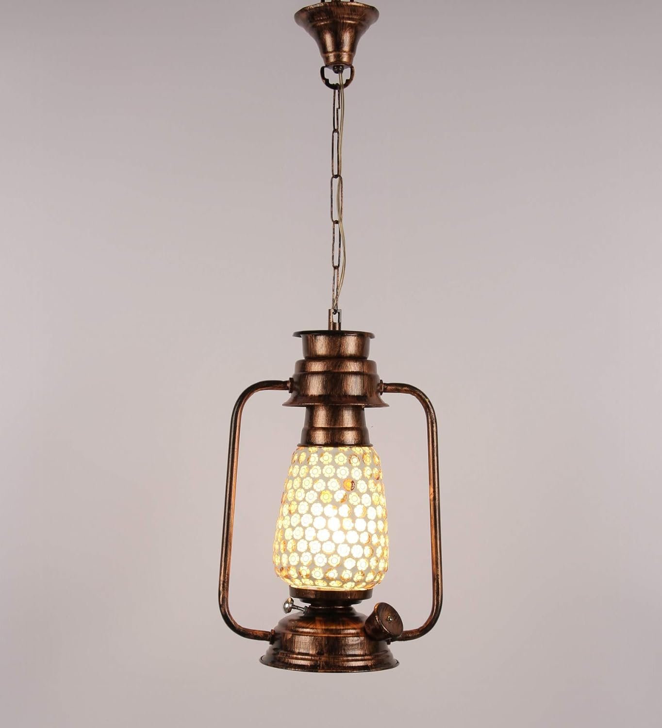Copper Mosaic Glass Lantern Hanging (Multicolor)