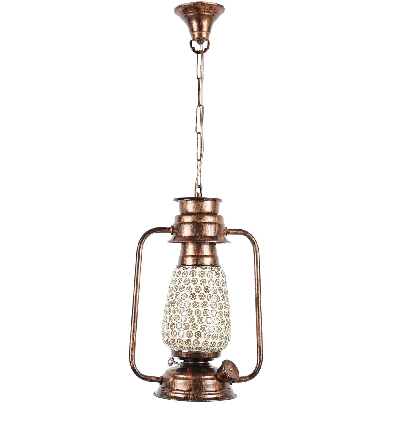 Copper Mosaic Glass Lantern Hanging (Multicolor)