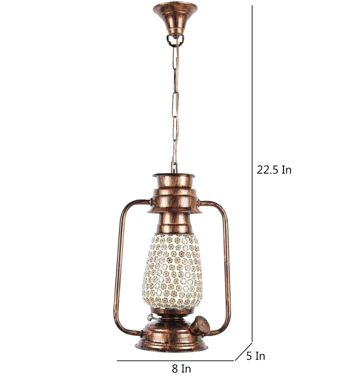 Copper Mosaic Glass Lantern Hanging (Multicolor)