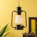 Black Mosaic Glass Lantern Hanging (Multicolor)