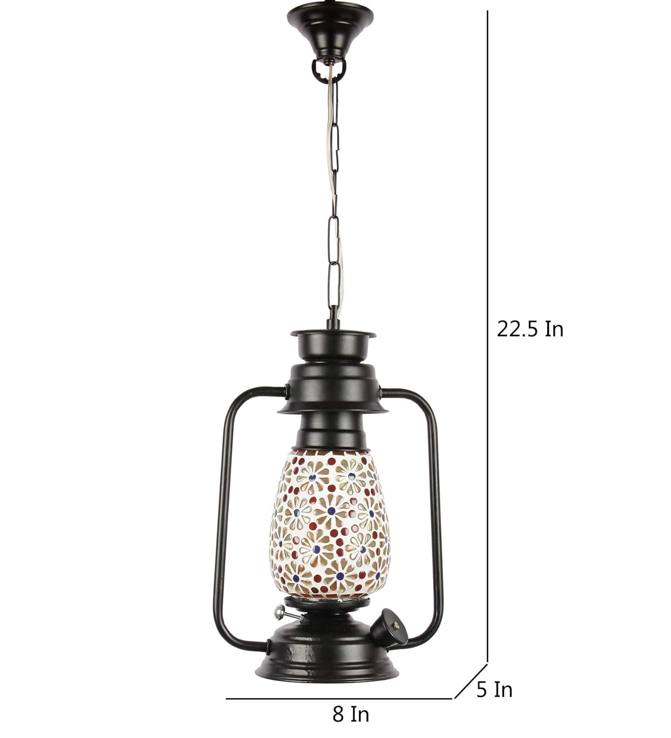 Black Mosaic Glass Lantern Hanging (Multicolor)