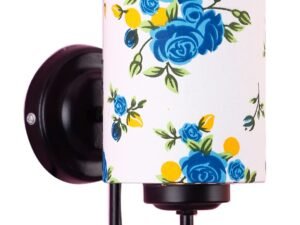 Iron Wall Lamp, Wall Decor, Wall Hanging Wood Light lamp,Vintage Wall Lamps, Industrial Wall Lights Decorative Home, Living Room, Indoor Outdoor Lighting- Cotton Shade-(Printed)-Blue Flower