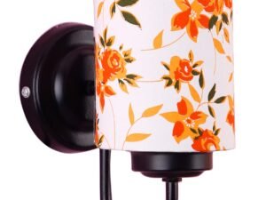 Iron Wall Lamp, Wall Decor, Wall Hanging Wood Light lamp,Vintage Wall Lamps, Industrial Wall Lights Decorative Home, Living Room, Indoor Outdoor Lighting- Cotton Shade-(Printed)-Orange Flower