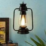 Black Clear Glass Lantern Wall Mounted Lamp (Clear)