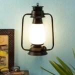 Black Milky Glass Lantern Wall Mounted Lamp (White)