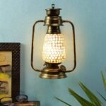 Golden Mosaic Glass Lantern Wall Mounted Lamp (Multicolor)