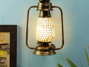Golden Mosaic Glass Lantern Wall Mounted Lamp (Multicolor)
