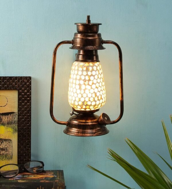 Copper Mosaic Glass Lantern Wall Mounted Lamp (Multicolor)
