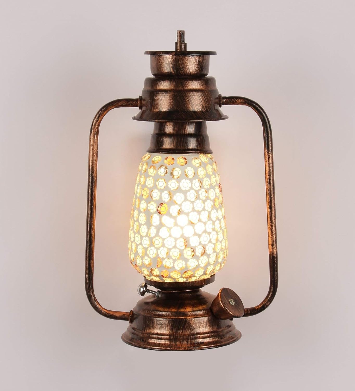Copper Mosaic Glass Lantern Wall Mounted Lamp (Multicolor)