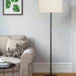 Off-White Cotton Drum Shade with Iron Floor lamp with Wood Base for Decoration/Office/Home/Gifting/Study .-(12x12x58.5 Inches)