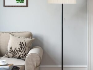 Off-White Cotton Drum Shade with Iron Floor lamp with Wood Base for Decoration/Office/Home/Gifting/Study .-(12x12x58.5 Inches)